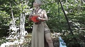 French babe takes three dicks in the forest for pleasure