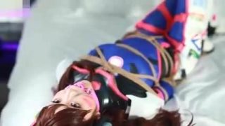 D.Va Cosplayer Struggling Against Her Bondage