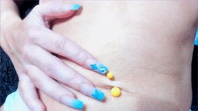 Yellow Barbell and White Barbells Belly Rings Close up (HD) WMV