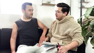 Stepbrothers engage in private anal play with their fem-dominated step-sister in front of their parents