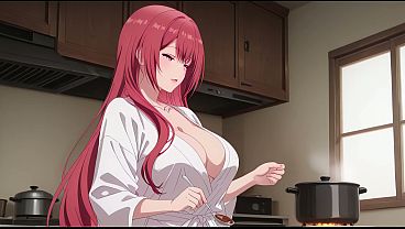 Stepson Came Home Early and Caught Dad'_s Wife Cooking in a Tiny Robe. Kureha Enomoto Hentai Cosplay (AI-generated)