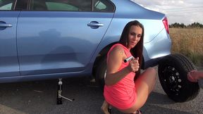 pink dressed mea melone sucks and fucks in all her holes in outdoor