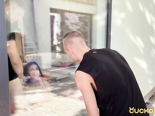CuckoldXXX - Cheating Girlfriend Chloe Heart Rides Big Wang While her Cuckold Fiance is Locked Out