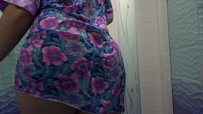 Madam spits on you, and then teases you with her hairy cunt and big ass  Fetish with verbal domination