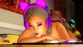 Cute teenage gamer Chick with headphones gets fucked by a midget pervert in the living room