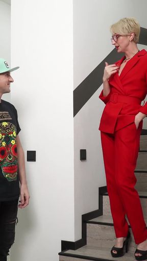 Rough footjob for big dick stepson