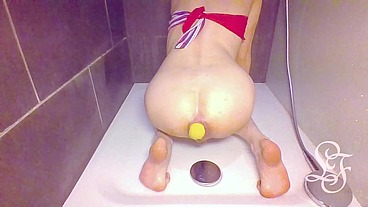 Stuffing my Ass with Shower Toys and Cumming!