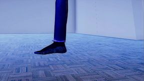 Blue Argonian Girl Kicked to spurt