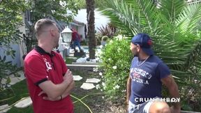 Fun bareback party with friends in the garden