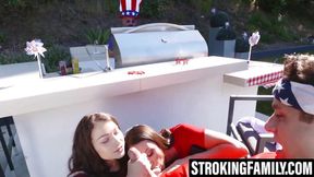 Teen and stepmom blow cock before slut rides