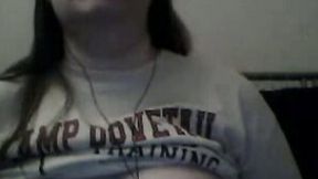 Webcam solo with an ugly chubby brunette showing her tits