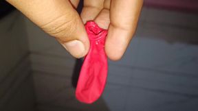 I wore a ballon on my big dick and fuck my soft sofa. .