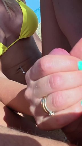 Public Beach Footjob on a Sunbed While Strangers Lie Right Next to Us