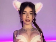 The long-haired lady in a cat costume provides a