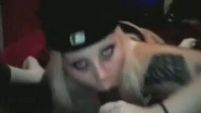 Tattooed blondie manages to milk my cock dry in her mouth