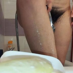 Sexy amateur wife shaves her hairy pussy. Hairy pussy wife, big ass, big tits.