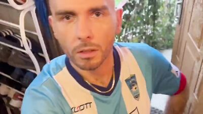 Sporty stud in a jersey jerks off and uses anal toys