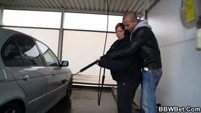 Picked up busty big belly fatty gets fucked in the shower