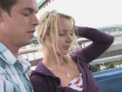 Beautiful blonde teen delivers an awesome blowjob in the carnival