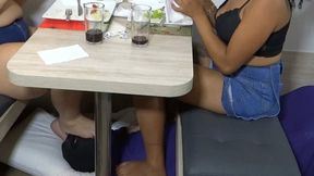 HUMAN CARPET FOR REST OUR FEET DURING OUR LUNCH BRITTNEY AND MELANIE