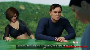 Realistic 3D game: Horny SEASONED BEAUTY slobbers on stepson's big cock under the picnic table while husband watches