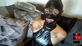 Balloon Bondage - Riding and Humping in Latex Hood and shiny Leotard