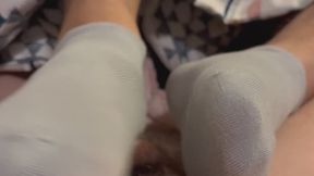 Grey ankle socks sockjob with cum shot