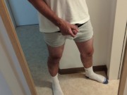 horny guy in white socks jacking off his cock, loud moaning