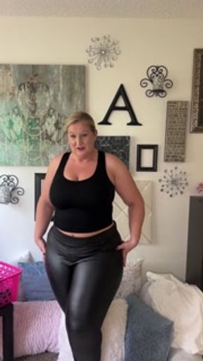 Curvy Thick Blonde Trying on Leggings Haul