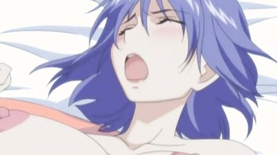 Anime babe with blue hair gets her big tits teased and fucked hard with a dildo