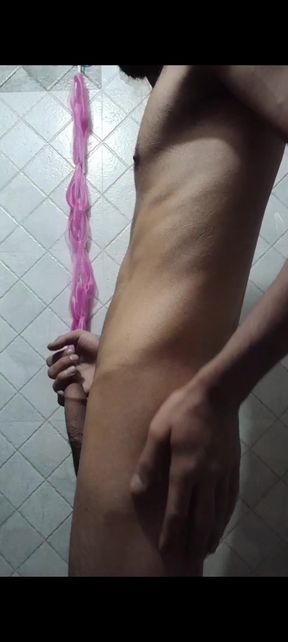 Horny Boy from Mumbai flexing his abs and hairy body with erected uncut dick