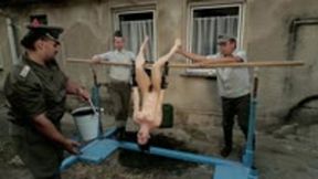 Delinquent Valerie gets an intense lesson on the parrot swing with her tits being slapped and a huge anal hook deep in her ass