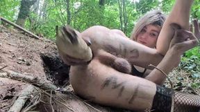 Heather Ashley fucking a stick as a dildo outdoors