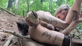 Heather Ashley fucking a stick as a dildo outdoors