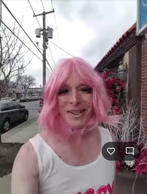 Public BDSM in USA with sissy slut's pussy lips