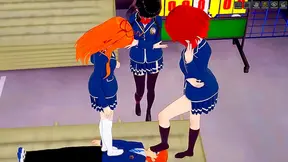 Seductive Anime Girls Dominate Submissive Lovers with Oral Foot Play