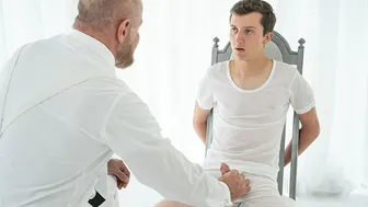 Dom Daddy in Suit Strips Smooth Twink and Jerks His Big Cock