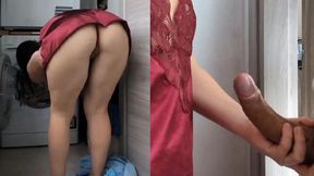 Stepmom gets stuck in the washing machine, stepson her