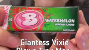 Giantess Vixie Blow Tiny Man into a Bubblegum Bubble