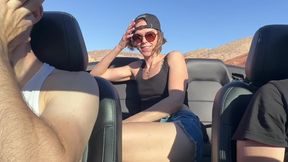 Wife Fucked / Spit Roasted by Two Guys and Receives Creampie on Road in the Nevada Desert