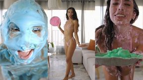I'm modeling my micro bikini, which is covered in pie
