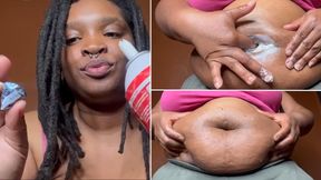 Ebony Giantess Sensual Belly Button Tease With Whipped Cream & Chocolate