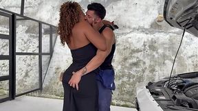 Ebony MILF gets her big black tits sucked and rides a big dong