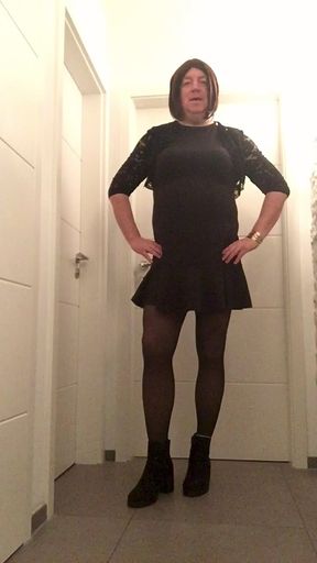 Nicki crossdress sexy dress, tights, boots and boero