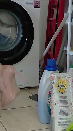 Laundry in Highheels Doing Laundry in Denim Shorts and Pointy Stilettos