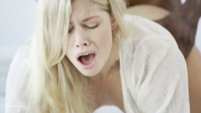 Lavish blonde hottie with a stunning body rides a huge black cock