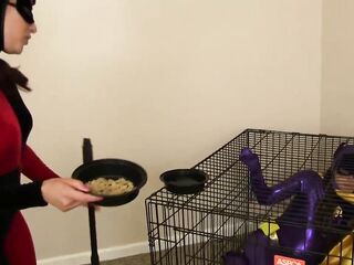 Preggo Batgirl was caught and kept in captivity until, one day she started giving birth