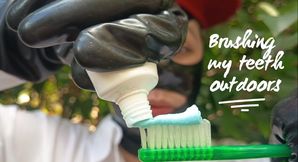 Brushing my teeth outdoors