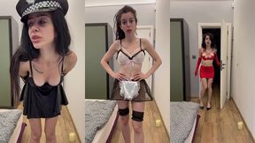 policegirl, medical nurse, & maid humiliating fatty!