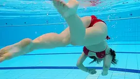 Red Swimsuit Beauty Katy With Bushy Pussy Underwater